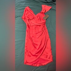 Theia NWT Daniela Coral Pleated Ruched Satin Cocktail Mini